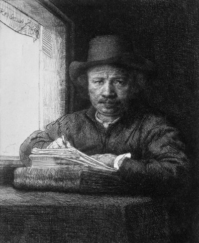 Autorretrato mientras dibuja, 1648 de Rembrandt van Rijn